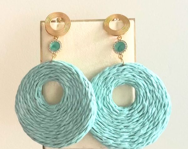 Raffia garen, oorbellen, mint groen