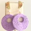 Raffia garen oorbellen paars waaier gold plated parel