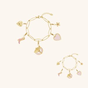 charm armband roze masker, carbijn verwisselbaar